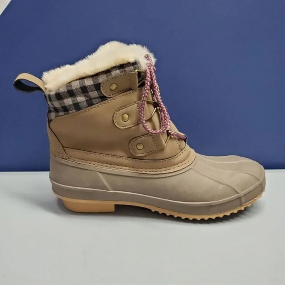 Khombu Keri 2‎ Duck Boots Womens Size 6 Brown Taupe Synthetic Waterproof Lace Up